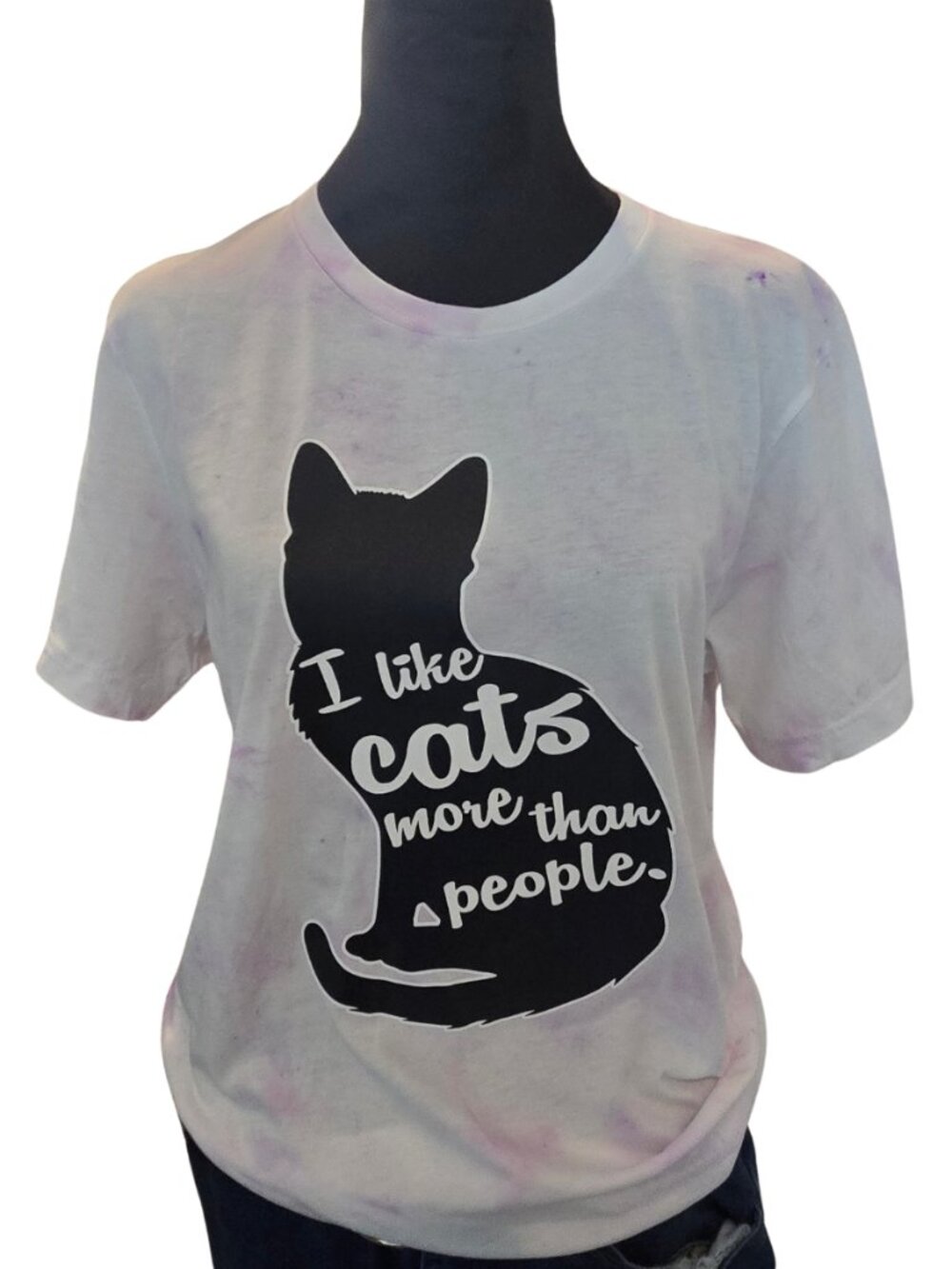 Purple Tie Dye Shirt with Graphic  "I like cats more than people"